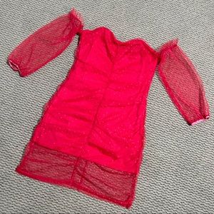 Yilibasha Off The Shoulder Red‎ Polka Dot Lace Dress